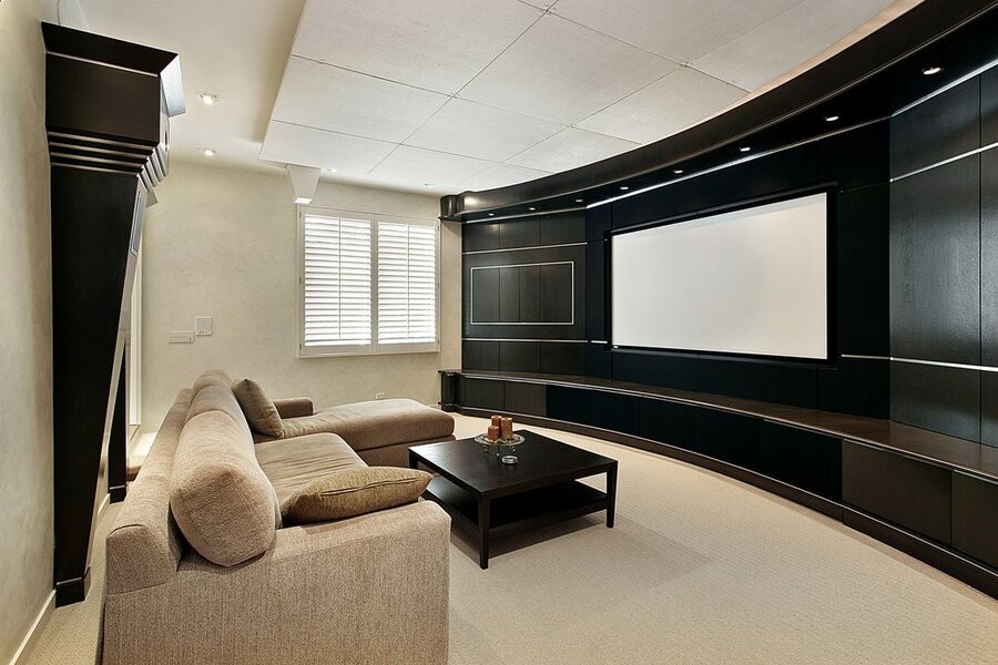 A media room setup featuring a home theater system.